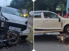पुण्यातील हिराबाग चौकात भीषण अपघात: चारचाकी आणि दुचाकीच्या धडकेत दुचाकीस्वार गंभीर जखमी